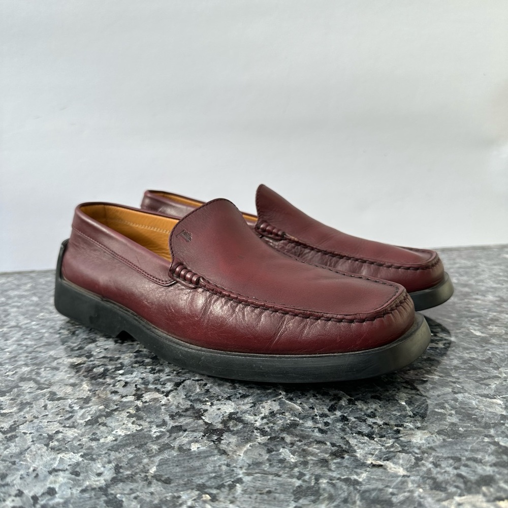 Tod's Men's Burgundy Leather Slip-On Loafers